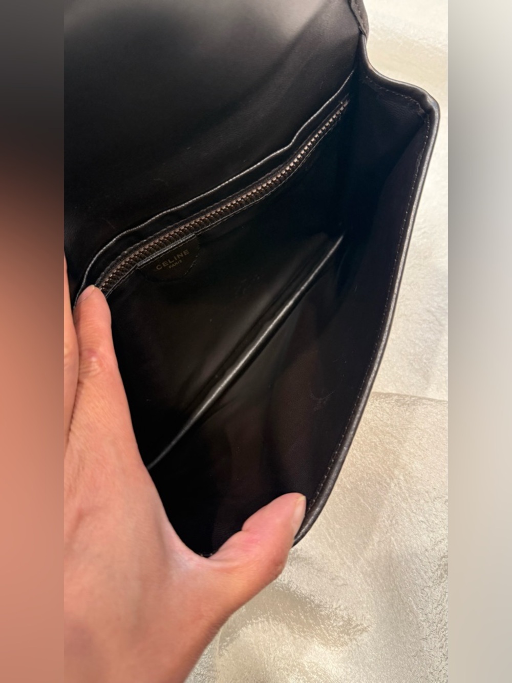 Auth Vintage 1990s Celine Triomphe Envelope Dark Brown Leather Clutch Bag - Picture 13 of 14